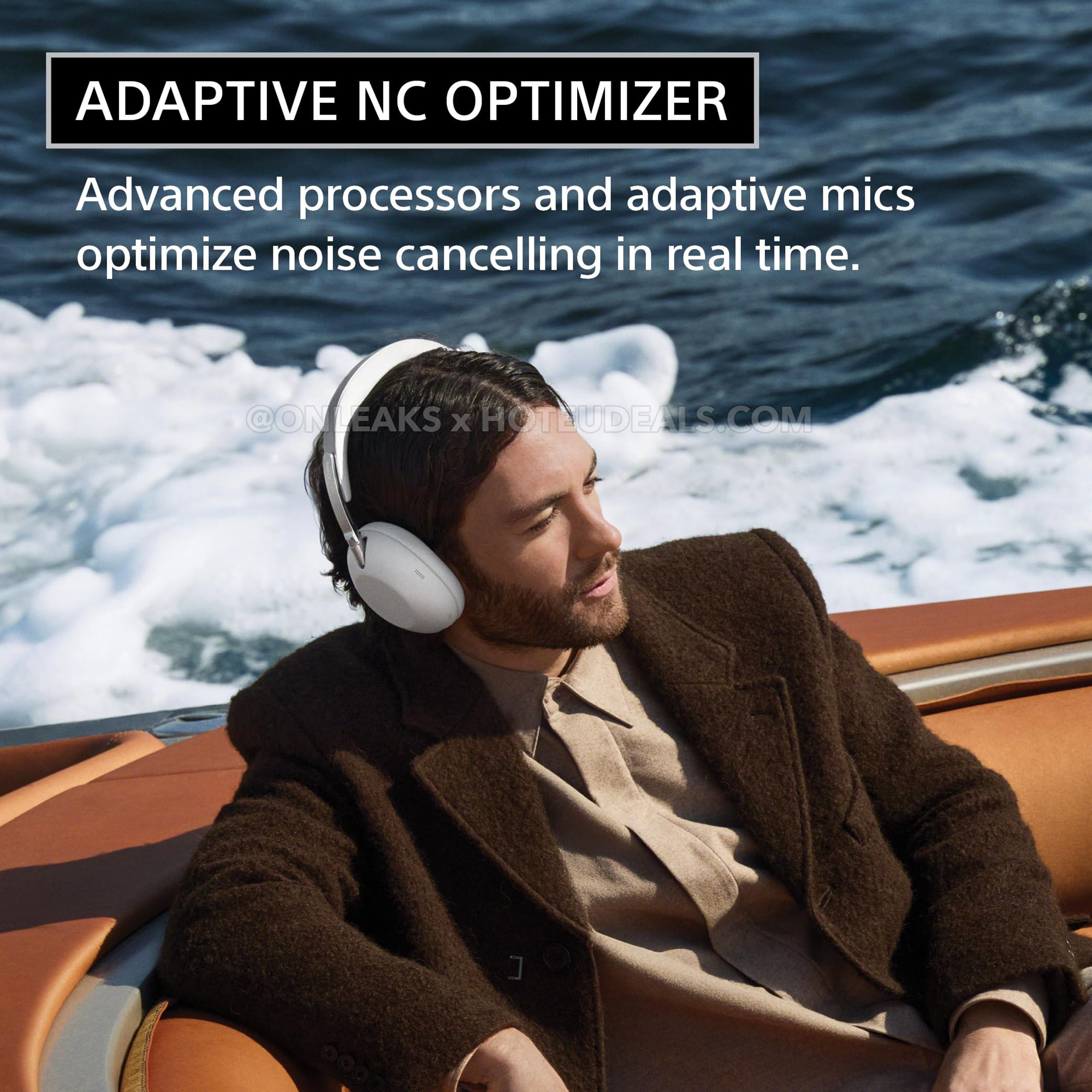 Sony promotional slide &mdash; Adaptive NC Optimizer with real-time mic-based optimisation
